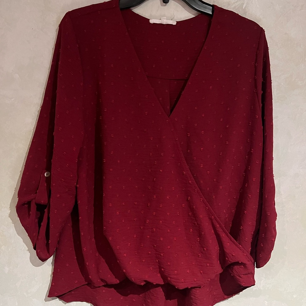 Chic Burgundy Women's Wrap Blouse